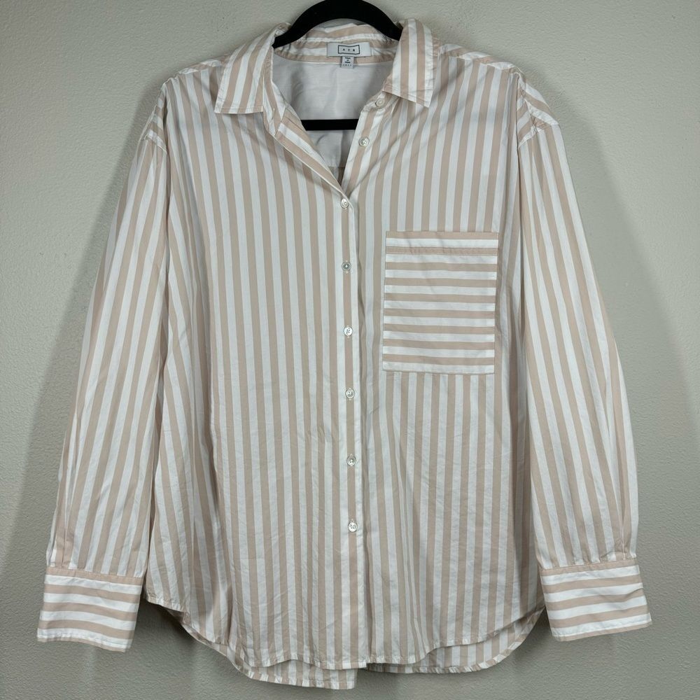 AYR Deep End Stretch Cotton Striped Long Sleeve Shirt Relaxed Button Up Top XL
